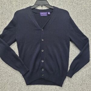 Alan‎ Flusser 100% Lambswool Cardigan Sweater Navy Blue Men's Small – Flaw